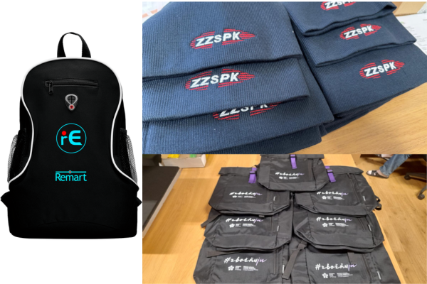 Batohy a čepice s potiskem a výšivkou